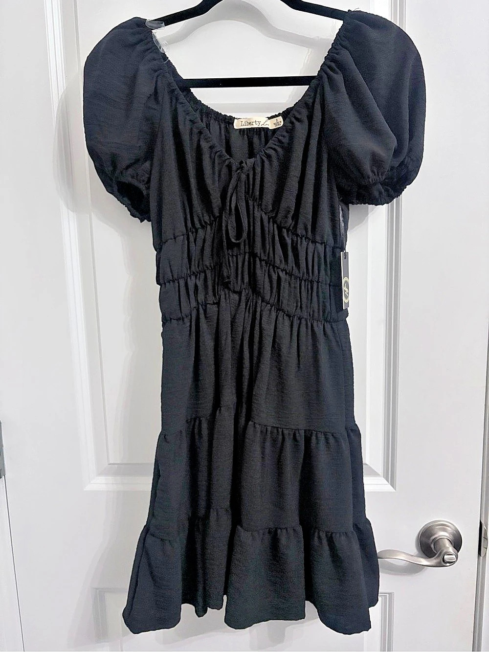 Liberty Love Black Puff Sleeve Mini Dress Size Small NWT